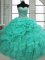 Organza Sleeveless Floor Length 15 Quinceanera Dress and Beading and Ruffles and Pick Ups