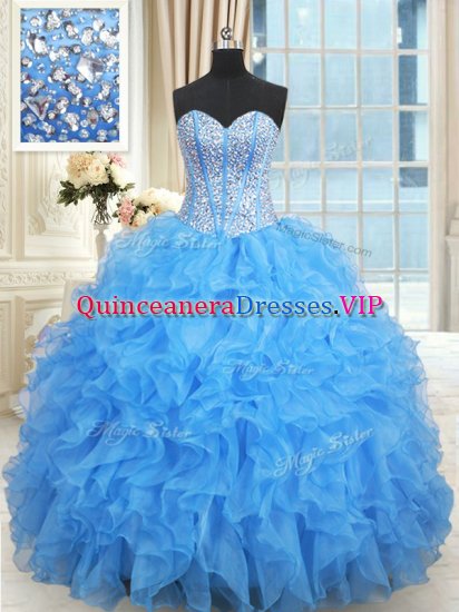 Beading and Ruffles and Ruffled Layers Quince Ball Gowns Baby Blue Lace Up Sleeveless Floor Length - Click Image to Close