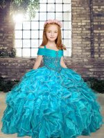 Sleeveless Lace Up Floor Length Beading Little Girl Pageant Dress