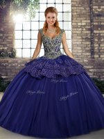 Straps Sleeveless Tulle Quinceanera Gowns Beading and Appliques Lace Up