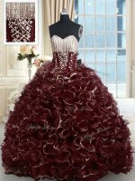 Sweetheart Sleeveless Brush Train Lace Up Quinceanera Gown Brown Organza