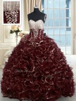 Sweetheart Sleeveless Brush Train Lace Up Quinceanera Gown Brown Organza(SKU PSSW0300-9BIZ)