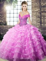 Organza Sleeveless 15 Quinceanera Dress Brush Train and Beading and Ruffled Layers(SKU SJQDDT2098002-3BIZ)