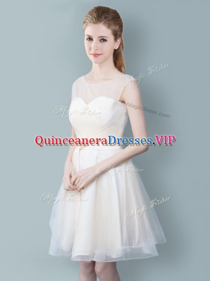 Champagne Zipper Scoop Ruching and Bowknot Dama Dress Tulle Sleeveless - Click Image to Close