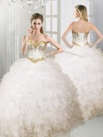 Designer White Sleeveless Organza Lace Up Quinceanera Dresses for Military Ball and Sweet 16 and Quinceanera