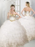 Designer White Sleeveless Organza Lace Up Quinceanera Dresses for Military Ball and Sweet 16 and Quinceanera(SKU YYPJ041BIZ)