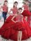 Perfect Red Lace Up High-neck Beading and Ruffles Ball Gown Prom Dress Organza Sleeveless
