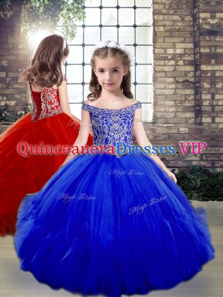 Off The Shoulder Sleeveless Tulle Little Girls Pageant Dress Wholesale Beading Side Zipper