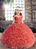 Red Straps Neckline Beading and Ruching Little Girl Pageant Dress Sleeveless Lace Up