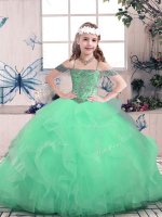 Best Beading and Ruffles Kids Pageant Dress Apple Green Lace Up Sleeveless Floor Length