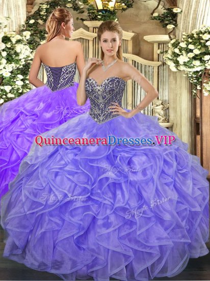 Suitable Organza Sweetheart Sleeveless Lace Up Beading and Ruffles Vestidos de Quinceanera in Lavender - Click Image to Close