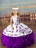 Top Selling Straps Sleeveless Organza Little Girl Pageant Gowns Embroidery and Ruffles Lace Up