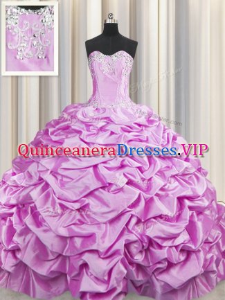 Wonderful Lilac Sleeveless Brush Train Beading and Pick Ups Quinceanera Dresses