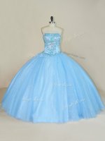 Great Blue Ball Gowns Strapless Sleeveless Tulle Floor Length Lace Up Beading Sweet 16 Dresses(SKU PSSW0788BIZ)