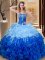 Romantic Floor Length Multi-color and Blue And White Vestidos de Quinceanera Sweetheart Sleeveless Lace Up