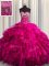 Fuchsia Ball Gowns Organza Sweetheart Sleeveless Beading and Ruffles Lace Up 15 Quinceanera Dress Brush Train