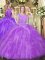 Sleeveless Tulle Floor Length Zipper Vestidos de Quinceanera in Lavender with Beading and Ruffles