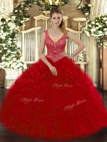 Floor Length Zipper Quinceanera Gown Wine Red for Military Ball and Sweet 16 and Quinceanera with Beading and Ruffles(SKU SJQDDT994002-2BIZ)
