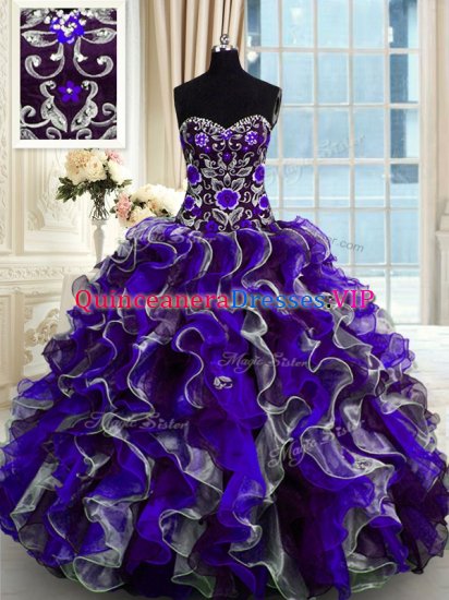Glorious Floor Length Multi-color Sweet 16 Quinceanera Dress Organza Sleeveless Beading and Ruffles - Click Image to Close