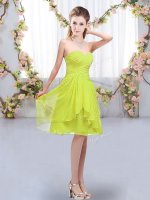 High Class Ruffles and Ruching Quinceanera Dama Dress Yellow Green Lace Up Sleeveless Knee Length(SKU BMT0459-2BIZ)