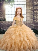 Ball Gowns Winning Pageant Gowns Peach Straps Tulle Sleeveless Floor Length Lace Up
