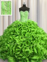 Discount Visible Boning Organza Sweetheart Sleeveless Lace Up Beading and Ruffles Quinceanera Gowns in