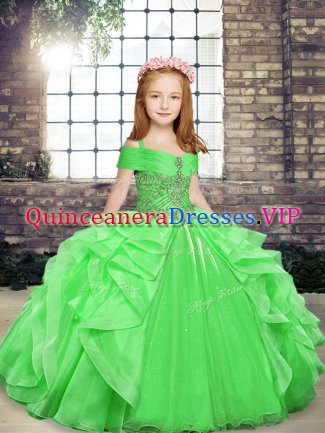 High Quality Ball Gowns Straps Sleeveless Organza Floor Length Lace Up Beading and Ruffles Pageant Dress for Teens