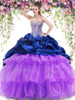 Dramatic Sleeveless Brush Train Beading and Ruffled Layers and Pick Ups Lace Up Quinceanera Gown(SKU SJQDDT834002-4BIZ)