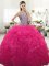Customized Hot Pink Sleeveless Floor Length Beading and Ruffles Lace Up Quinceanera Gowns