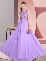Lovely Sleeveless Floor Length Beading and Appliques Backless Court Dresses for Sweet 16 with Lavender