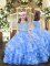 Amazing Blue Zipper Scoop Beading and Ruffles Little Girls Pageant Gowns Organza Sleeveless