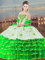 Nice Floor Length Lace Up Vestidos de Quinceanera Green for Sweet 16 and Quinceanera with Beading and Ruffled Layers