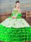 Nice Floor Length Lace Up Vestidos de Quinceanera Green for Sweet 16 and Quinceanera with Beading and Ruffled Layers