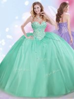 Apple Green Sweetheart Lace Up Beading Ball Gown Prom Dress Sleeveless