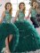 Elegant Peacock Green Scoop Lace Up Beading and Ruffles Quinceanera Dresses Sleeveless