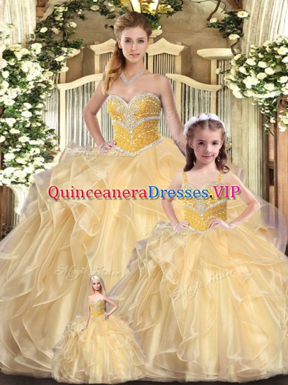 Latest Floor Length Lace Up 15th Birthday Dress Champagne for Sweet 16 and Quinceanera with Beading and Ruffles - Click Image to Close