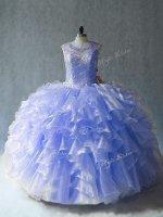 Cute Sleeveless Lace Up Floor Length Beading and Ruffles Quinceanera Gown