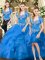 Sexy Blue Sleeveless Tulle Lace Up Quinceanera Gown for Military Ball and Sweet 16 and Quinceanera