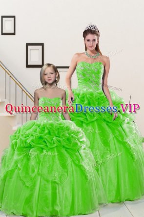 Best Selling Organza Sleeveless Floor Length Quinceanera Gowns and Beading and Pick Ups