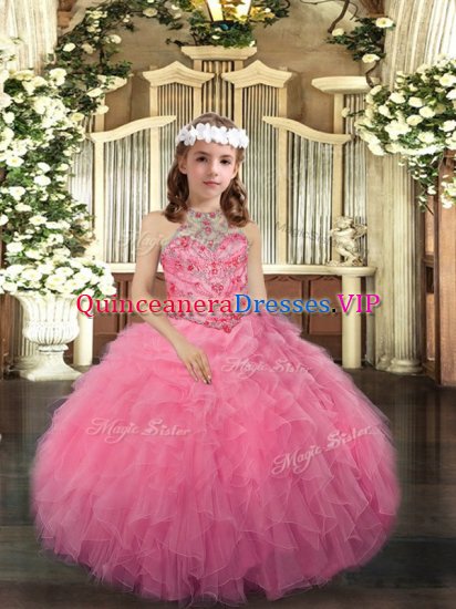 Beading Pageant Dress Womens Pink Lace Up Sleeveless Floor Length - Click Image to Close