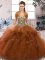 Luxury Off The Shoulder Sleeveless Lace Up Quince Ball Gowns Brown Tulle