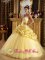 Ewing New Jersey/ NJ Custom Made Modest Beaded Decorate Yellow Quinceanera Dress With Hand Made Flowers And Pick-ups
