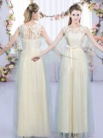 Luxury Floor Length Empire Sleeveless Champagne Vestidos de Damas Lace Up