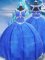 Modest V-neck Sleeveless Zipper Ball Gown Prom Dress Blue Organza