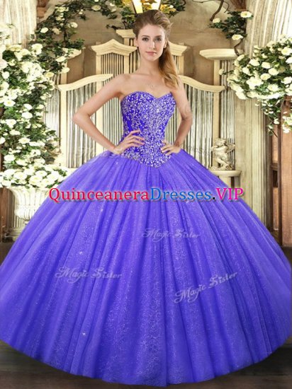Elegant Blue Sleeveless Beading Floor Length Sweet 16 Dresses - Click Image to Close