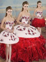 Sleeveless Embroidery and Ruffles and Bowknot Lace Up Quinceanera Gowns