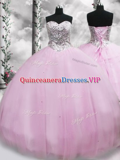 Deluxe Tulle Sleeveless Quinceanera Dress Brush Train and Beading - Click Image to Close