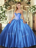 Floor Length Lace Up Quinceanera Dresses Blue for Military Ball and Sweet 16 and Quinceanera with Beading