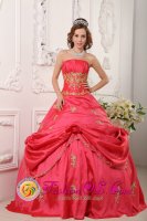 Angel Fire New mexico /NM Princess Red New Arrival Strapless Pick-ups Beading and Appliques Decorate For Quinceanera Dress