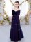 Fashionable Tulle Off The Shoulder Short Sleeves Lace Up Ruching Quinceanera Dama Dress in Purple
